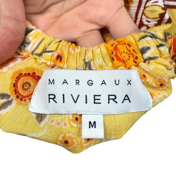 Margaux Riviera Yellow Floral Elephant Flounce Boho Hippie Maxi Dress SZ M - Picture 8 of 9